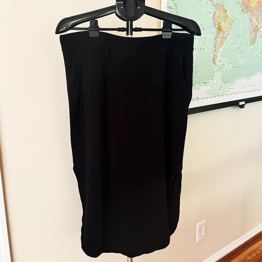 GARNET HILL Easy Knit Black Side Slit Pockets Elastic Waist Skirt Size L